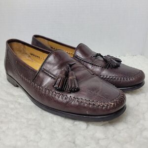 Mezlan Brown Pebble Leather Mens Size 9 Brown Leather Penny Loafer Tassel Shoes